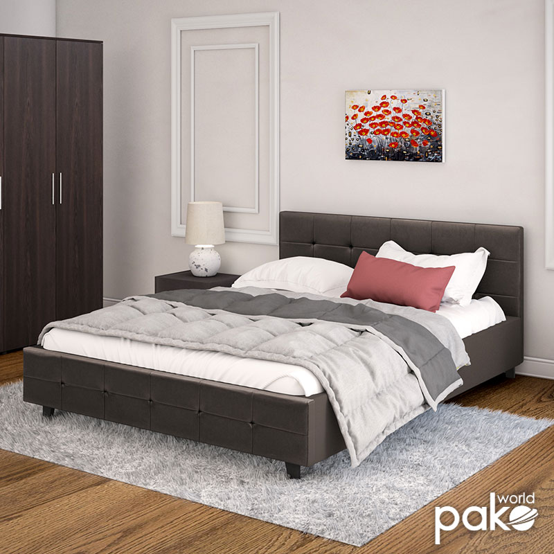 Κρεβάτι Roi pakoworld διπλό 160x200 PU σκούρο καφέ ματ+αποθηκευτικό χώρο