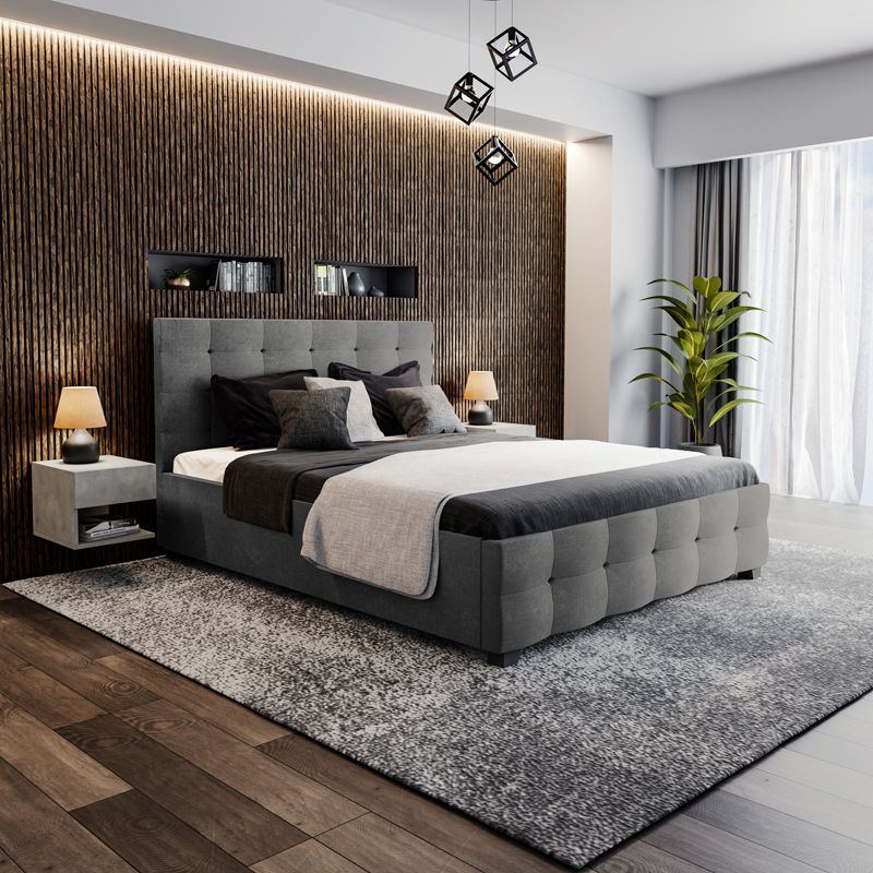 Double bed Roi pakoworld with storage space dark in grey fabric 160x200cm Double bed Roi pakoworld with storage space dark in grey fabric 160x200cm