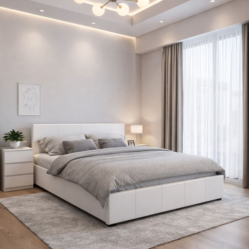 Double bed Norse pakoworld PU with storage space in white matte 160x200cm