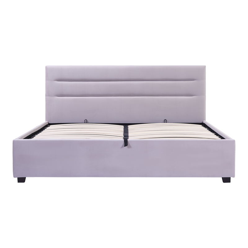 Double bed Molito pakoworld velvet in light grey color with storage160x200cm Double bed Molito pakoworld velvet in light grey color with storage160x200cm