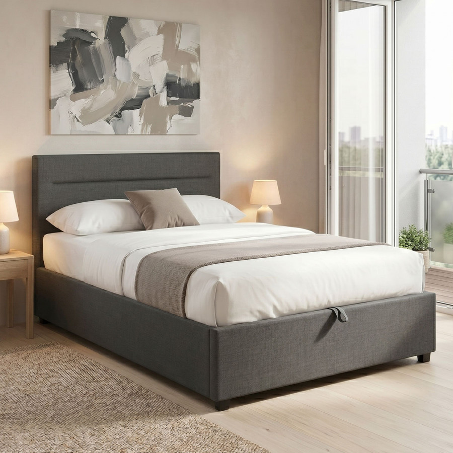 Molito pakoworld bed in dark grey color fabric with storage space 120x200cm