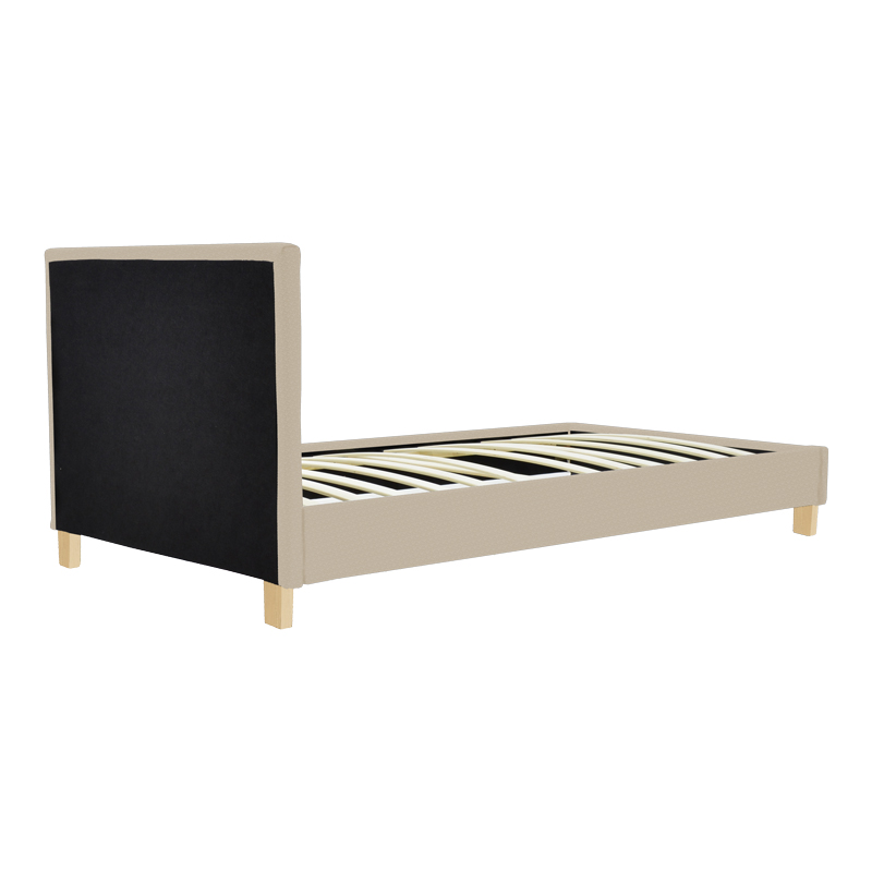 Κρεβάτι Nevil pakoworld ύφασμα εκρού με ξύλινο πόδι σε φυσική απόχρωση 90x190εκ