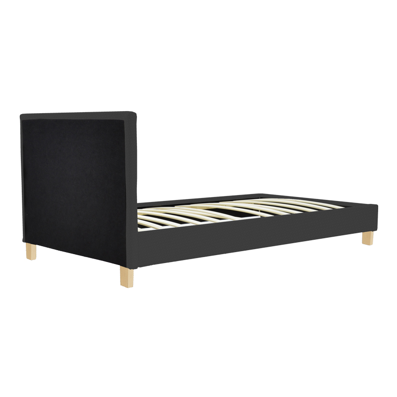 Κρεβάτι Nevil pakoworld ύφασμα ανθρακί με ξύλινο πόδι σε φυσική απόχρωση 90x190εκ