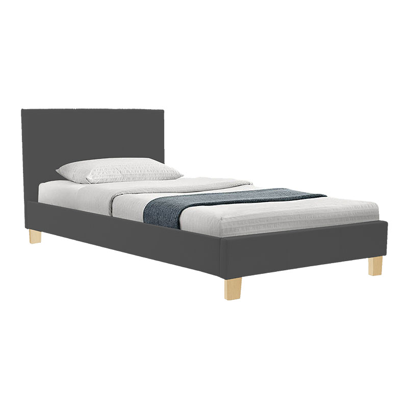 Bed Nevil pakoworld anthracite fabric-wooden natural color leg 100x200cm