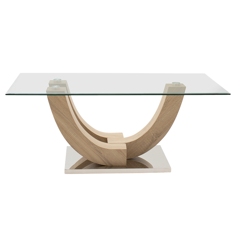 Τραπέζι σαλονιού Dunk pakoworld με γυαλί χρώμα ποδιών sonoma 120x60x48εκ