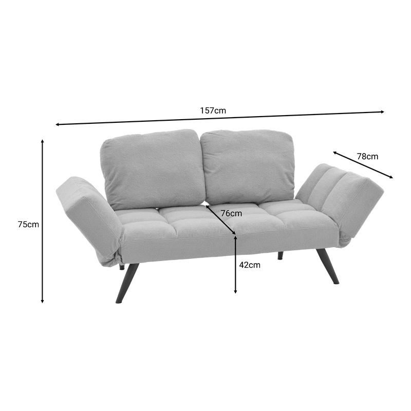 Sofa-bed 3-seater Jackie pakoworld bouclé grey-metal black 190x78x75cm Sofa-bed 3-seater Jackie pakoworld bouclé grey-metal black 190x78x75cm