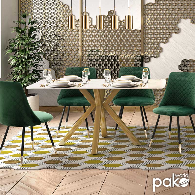 Dinner table Paris pakoworld glass 8mm marble pattern-golden 160x80x75cm Dinner table Paris pakoworld glass 8mm marble pattern-golden 160x80x75cm