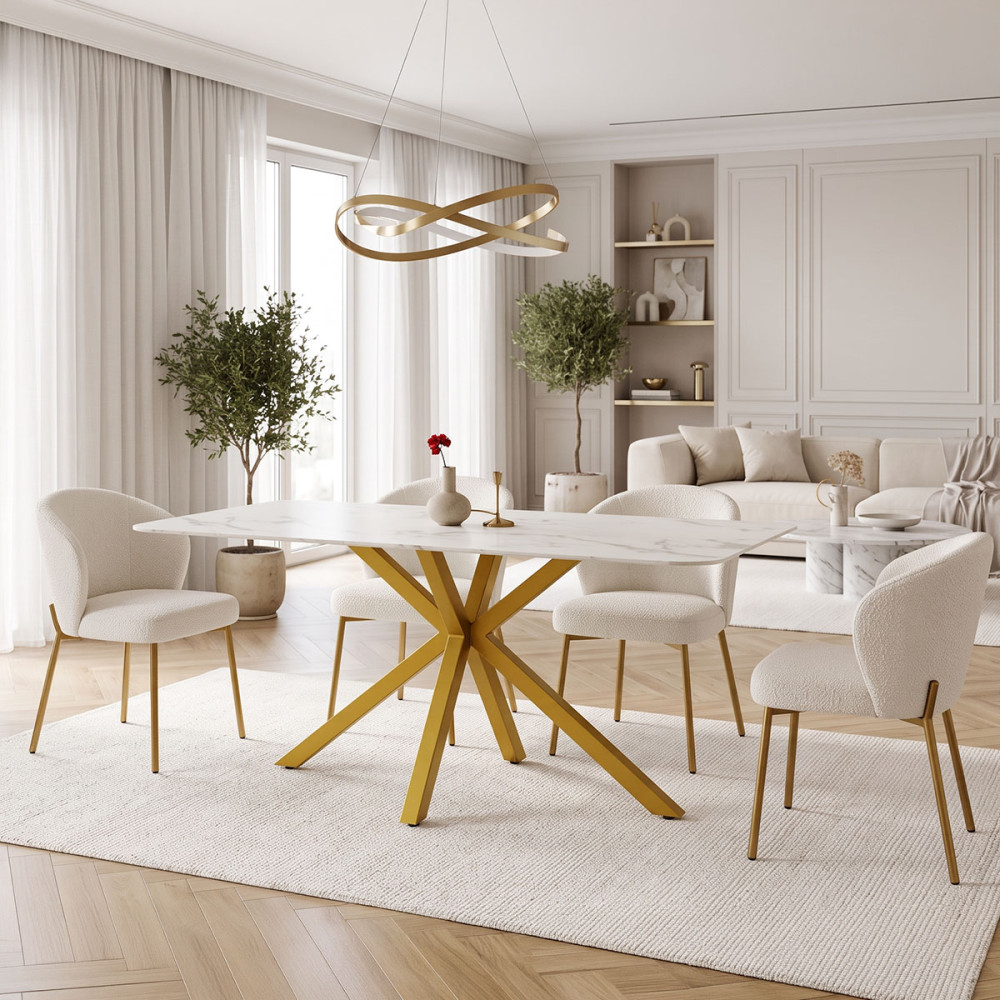 Τραπέζι Paris pakoworld γυαλί 8mm σχέδιο μαρμάρου-χρυσό 160x80x75εκ
