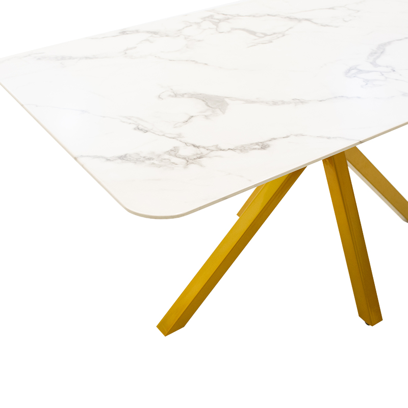 Dinner table Paris pakoworld glass 8mm marble pattern-golden 160x80x75cm Dinner table Paris pakoworld glass 8mm marble pattern-golden 160x80x75cm