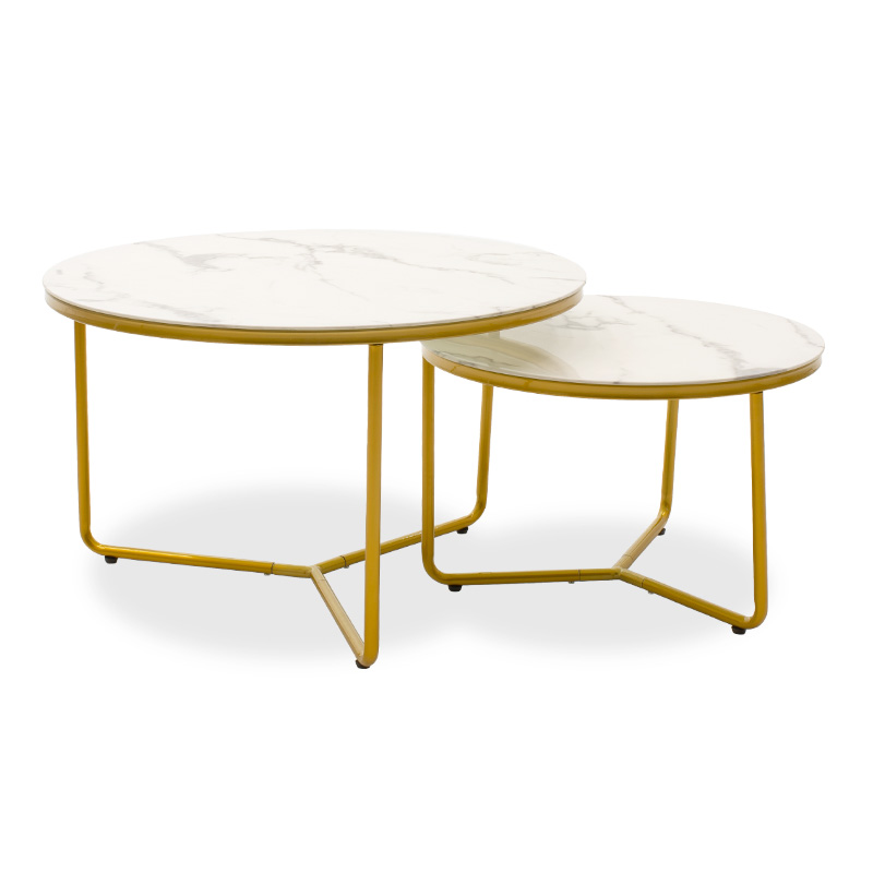 Side tables set 2pcs Paris pakoworld glass 8mm marble pattern-golden Side tables set 2pcs Paris pakoworld glass 8mm marble pattern-golden