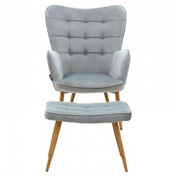 Maddison armchair with footrest-cushion pakoworld velvet grey-natural 68x72x98cm