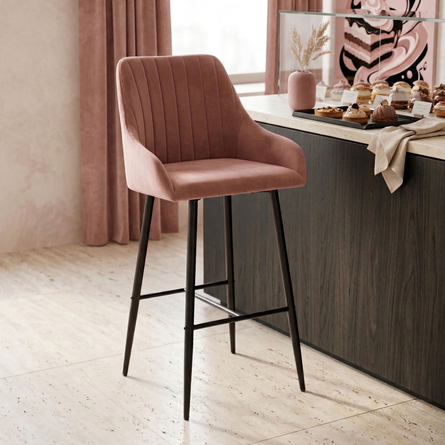 Σκαμπό bar Patrin pakoworld μεταλλικό μαύρο-βελούδο σάπιο μήλο