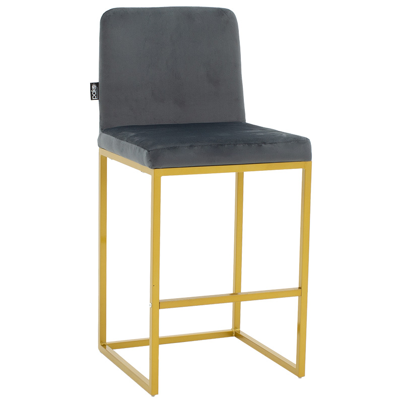 Bar Stool Hydro metal golden legsvelvet dark grey