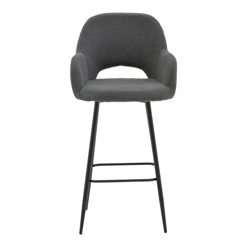 Bar stool Renish pakoworld bouclé grey-metallic black leg 51x57x114cm Bar stool Renish pakoworld bouclé grey-metallic black leg 51x57x114cm