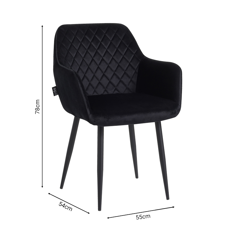 Armchair Matus pakoworld black velvet-leg black metal 55x54x78cm Armchair Matus pakoworld black velvet-leg black metal 55x54x78cm