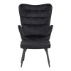 Armchair with footstool Dorita pakoworld velvet black-leg black metal 68.5x76x103cm