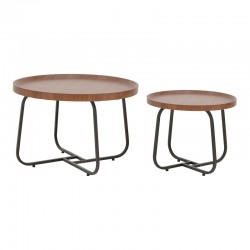 Crismory pakoworld coffee table set of 2 pieces MDF in brown shade and black metal legs Crismory pakoworld coffee table set of 2 pieces MDF in brown shade and black metal legs