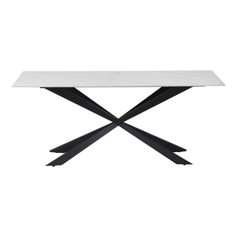 Cozline Inart table white marble sintered stone-leg black metal 180x90x76cm Cozline Inart table white marble sintered stone-leg black metal 180x90x76cm