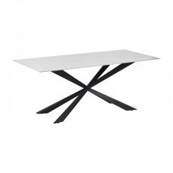 Cozline Inart table white marble sintered stone-leg black metal 180x90x76cm Cozline Inart table white marble sintered stone-leg black metal 180x90x76cm