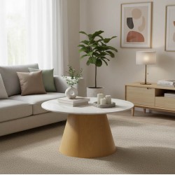 Τραπέζι σαλονιού Soleire Inart λευκό μαρμάρου sintered stone Φ70x40εκ