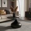 Kirkene Inart coffee table black marble sintered stone and black metal D70x40cm
