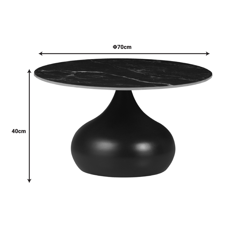 Kirkene Inart coffee table black marble sintered stone and black metal D70x40cm Kirkene Inart coffee table black marble sintered stone and black metal D70x40cm