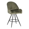 Morea pakoworld rotating bar stool bouclé in olive green color with black metallic legs 55x66x107.5cm