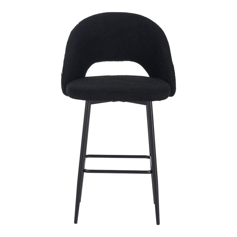 Masebo pakoworld bar stool bouclé in black color with black metallic legs 48x52x97cm Masebo pakoworld bar stool bouclé in black color with black metallic legs 48x52x97cm
