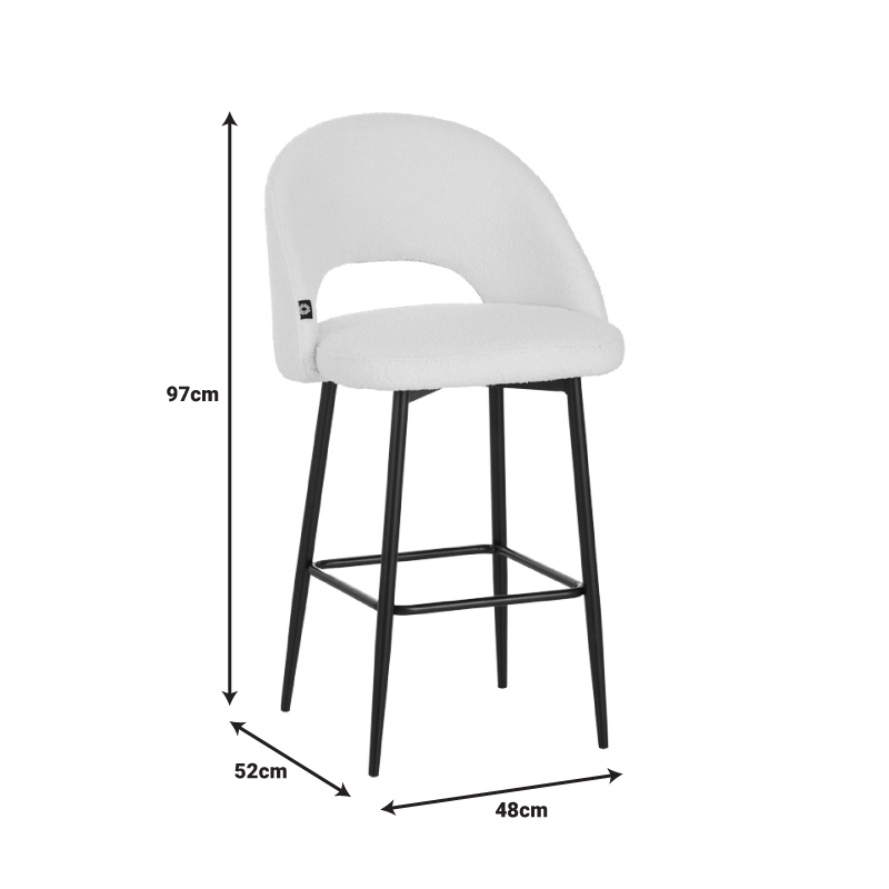 Masebo pakoworld bar stool bouclé in dark green color with black metallic legs 48x52x97cm Masebo pakoworld bar stool bouclé in dark green color with black metallic legs 48x52x97cm