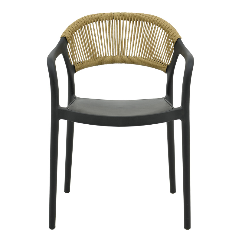 Ankara armchair pakoworld stackable pp black shade with beige rattan 57x48x80cm Ankara armchair pakoworld stackable pp black shade with beige rattan 57x48x80cm