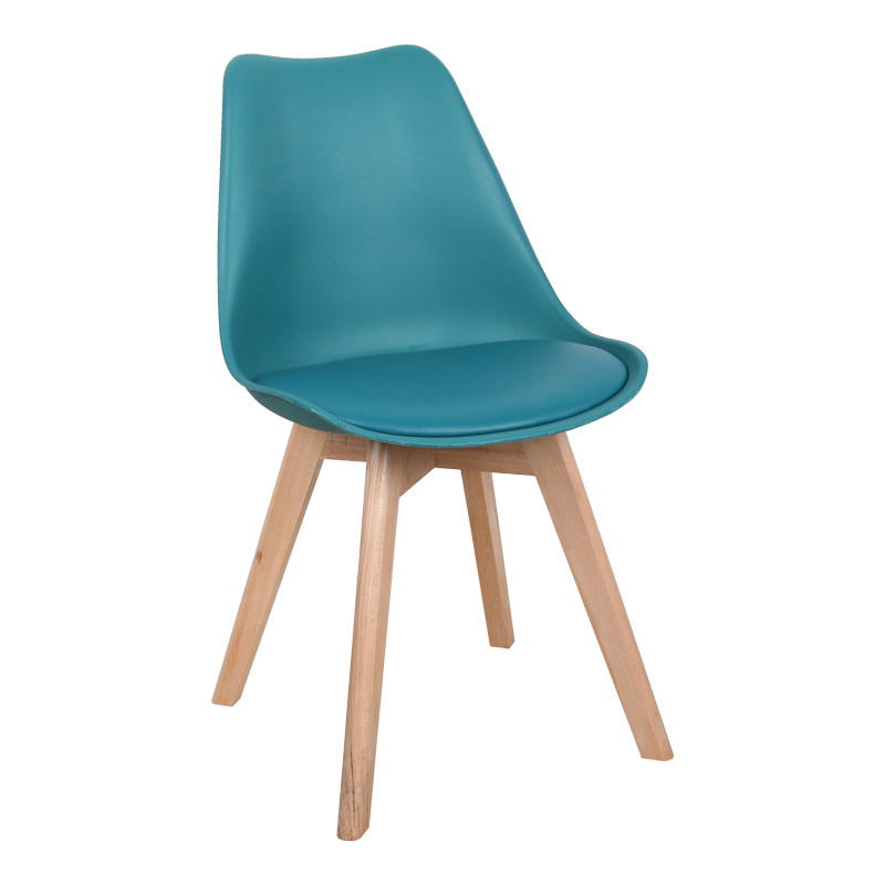 Gaston chair pakoworld PP-PU blue color - natural leg 58x47x85cm Gaston chair pakoworld PP-PU blue color - natural leg 58x47x85cm
