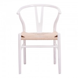 Καρέκλα Wishbone pakoworld rubberwood-σχοινί σε λευκή απόχρωση 60x51x80εκ