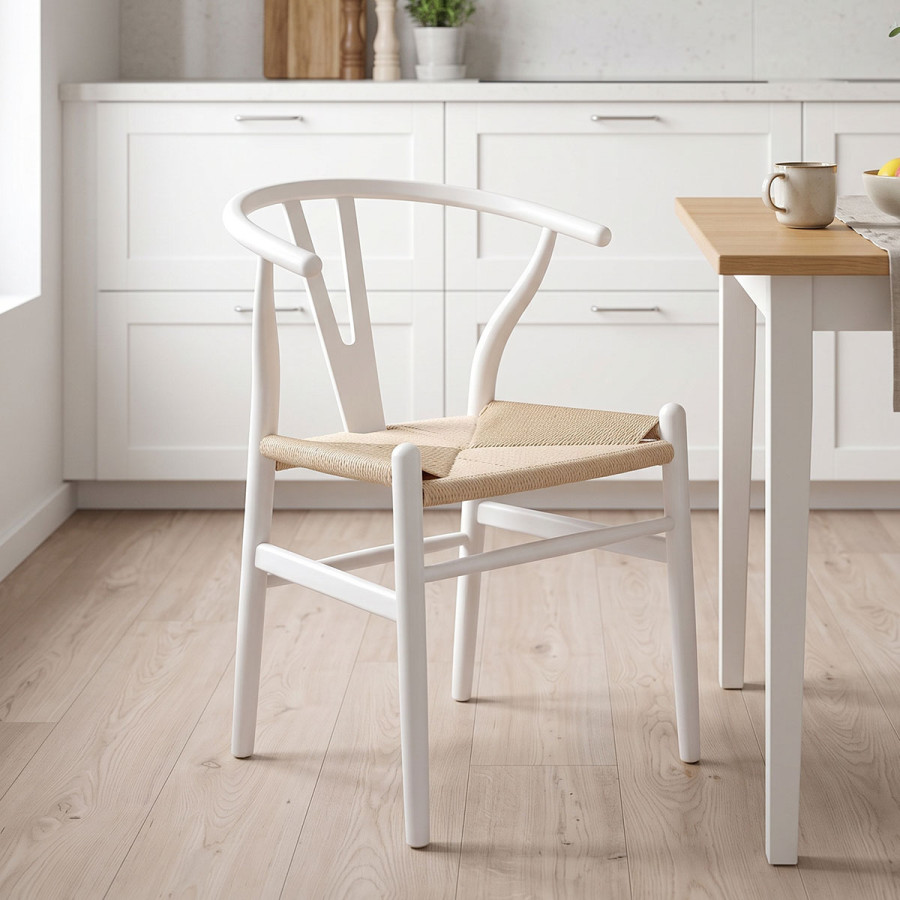 Wishbone chair pakoworld rubberwood-rope in white shade 53.5x57x74cm