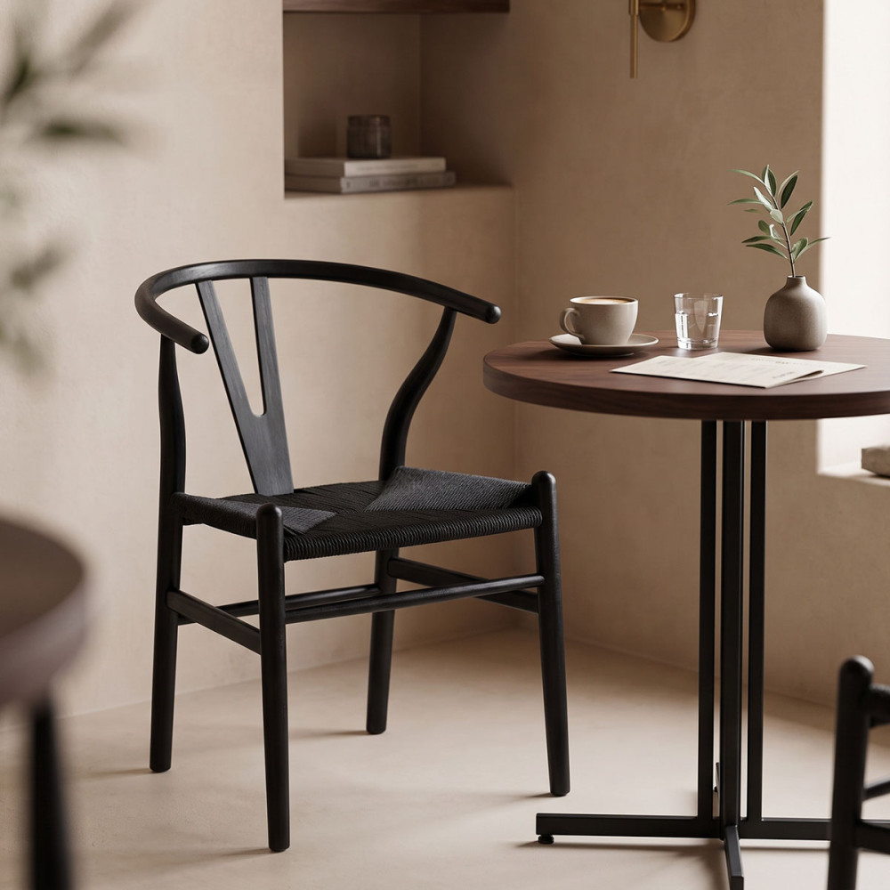 Wishbone chair pakoworld rubberwood-rope in black shade 53.5x57x74cm