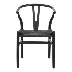 Καρέκλα Wishbone pakoworld rubberwood-σχοινί σε μαύρη απόχρωση 60x51x80εκ