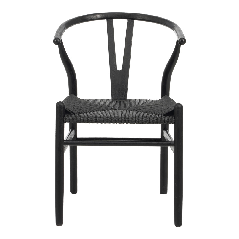 Καρέκλα Wishbone pakoworld rubberwood-σχοινί σε μαύρη απόχρωση 60x51x80εκ