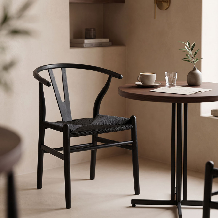 Wishbone chair pakoworld rubberwood-rope in black shade 53.5x57x74cm