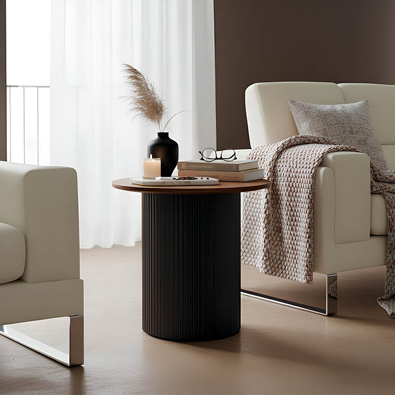 Βοηθητικό τραπέζι Dovel pakoworld mdf σε καρυδί-μαύρη απόχρωση Φ50x45εκ