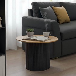 Τραπέζι σαλονιού Dovel pakoworld mdf σε sonoma-μαυρη απόχρωση Φ70x40εκ