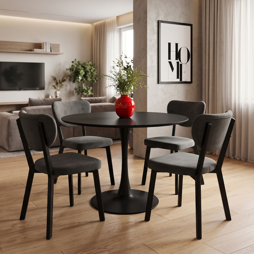 Tραπέζι Balou pakoworld mdf σε μαύρη απόχρωση Φ80x73εκ