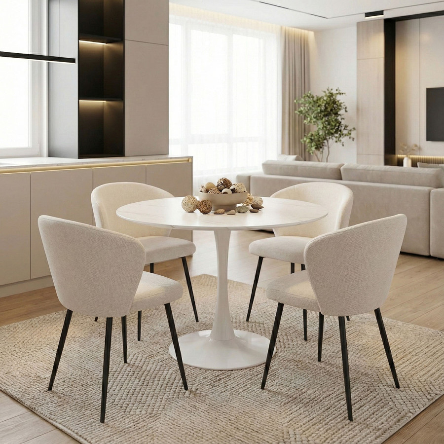 Tραπέζι Balou pakoworld mdf σε λευκή απόχρωση με όψη μαρμάρου Φ100x73εκ