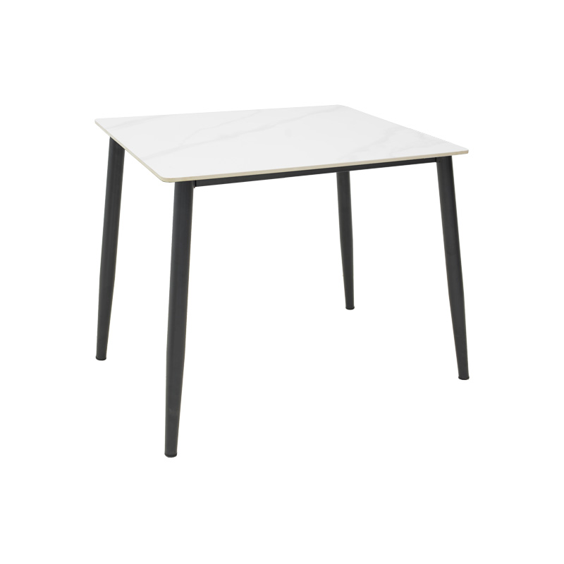 Gustas I table pakoworld white marble sintered stone-black metal 80x80x76cm