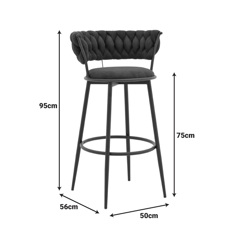 Alkia I pakoworld bar stool fabric in dark blue color - black metal leg 50x56x95cm