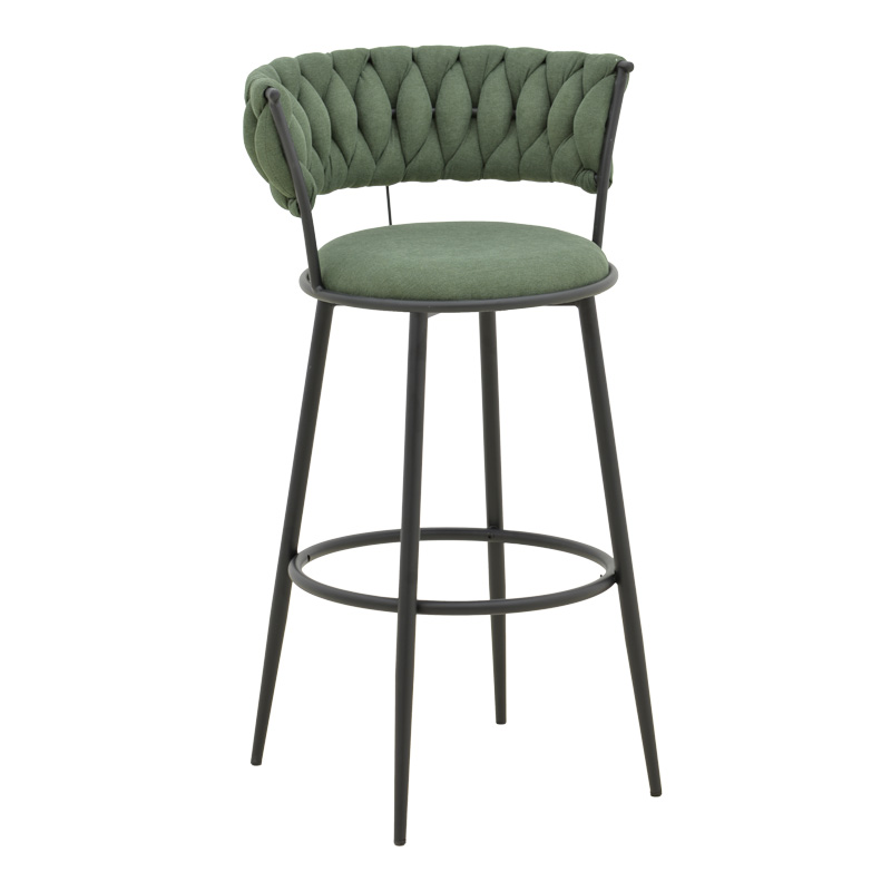 Alkia I pakoworld bar stool fabric in chaki color - black metal leg 50x56x95cm