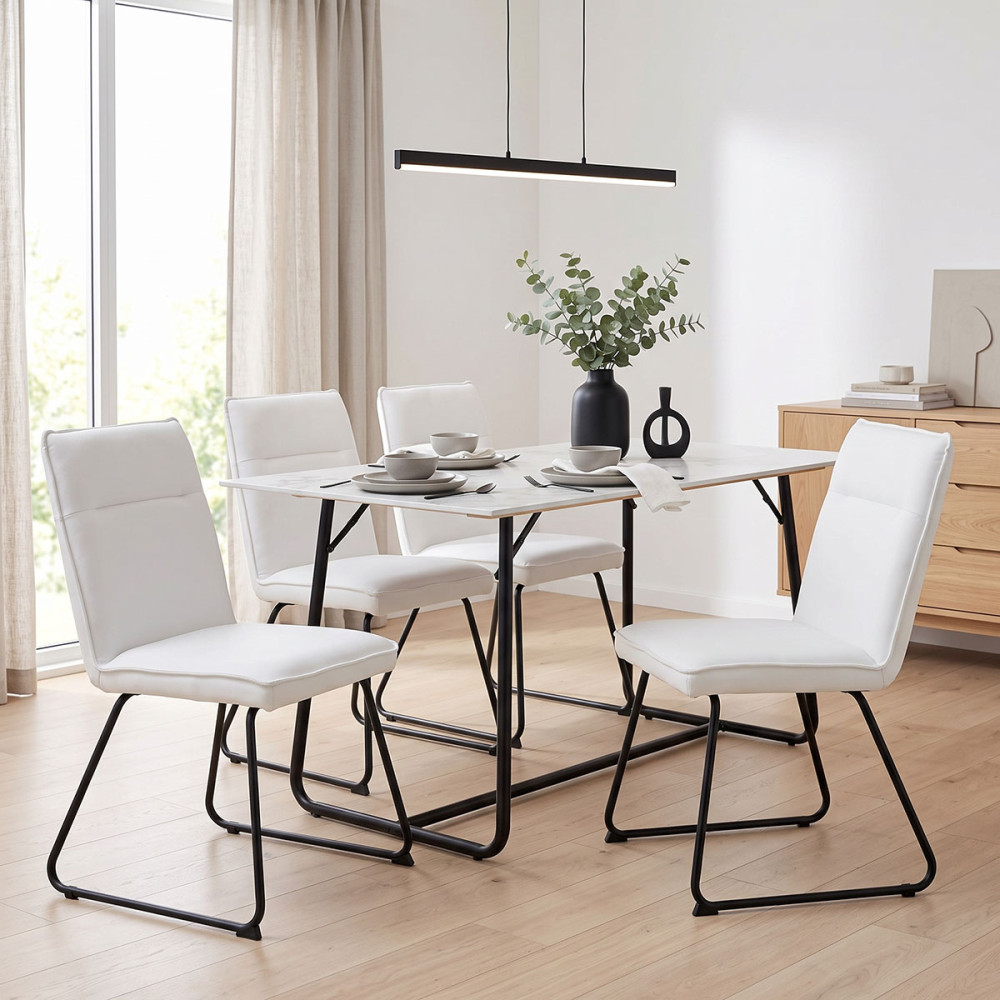 Essential chair pakoworld white fabric-black metal leg 54x59x89cm