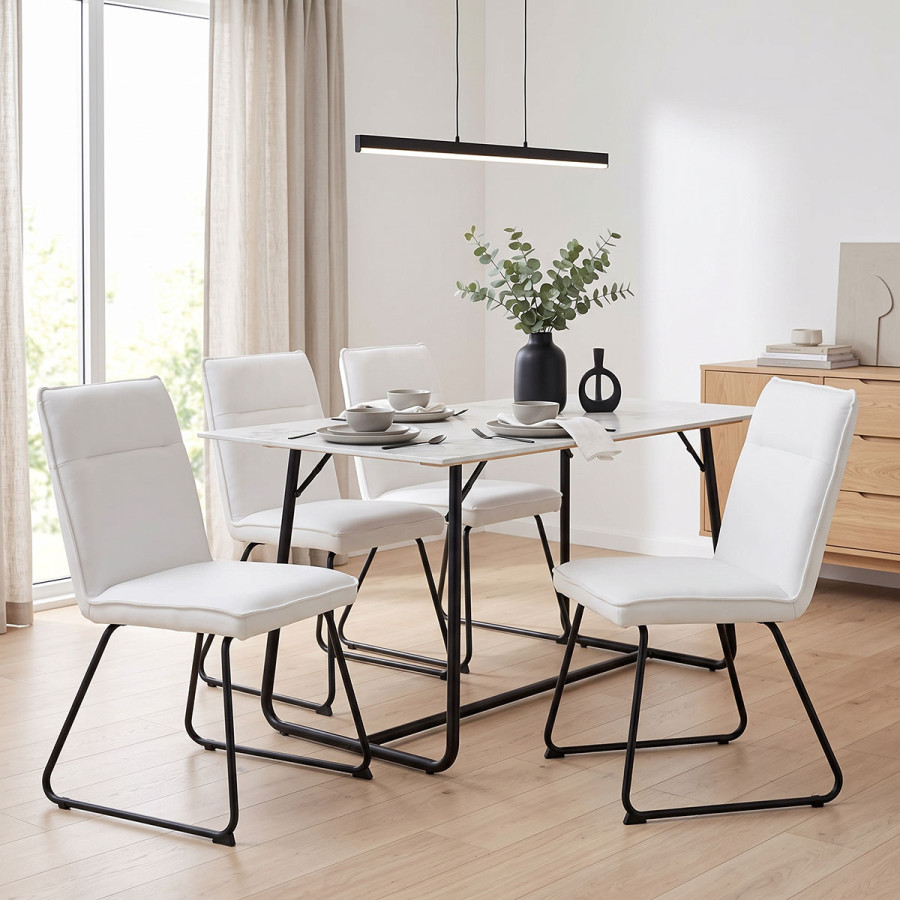 Essential chair pakoworld white fabric-black metal leg 54x59x89cm