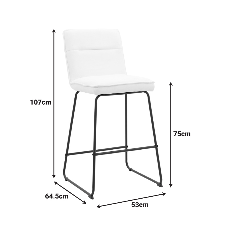Bar stool Essential pakoworld white fabric-black metal leg 53x64.5x107cm