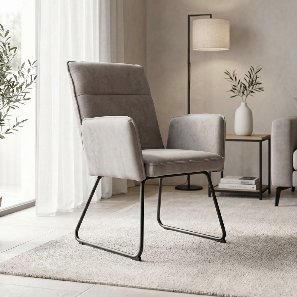 Armchair Essential pakoworld grey fabric-black metal leg 55.5x59x89cm