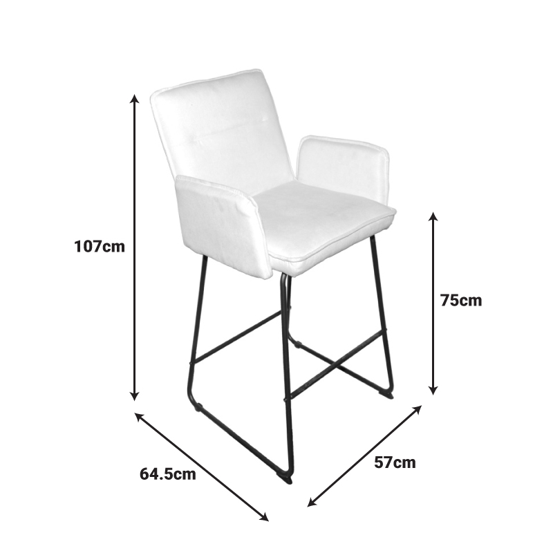 Bar stool Essential pakoworld white fabric-black metal leg 57x64.5x107cm