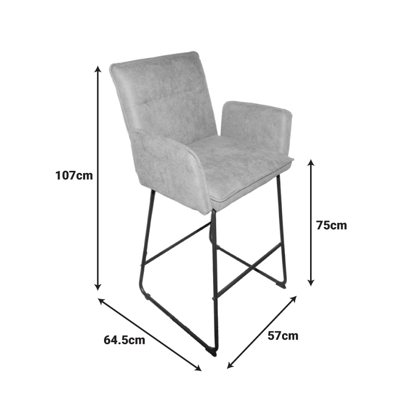 Bar stool Essential pakoworld γκρι fabric-black metal leg 57x64.5x107cm